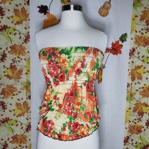 Women's Multicolor Floral Printed Sleeveless Smocked Blouson Tube Top Size M